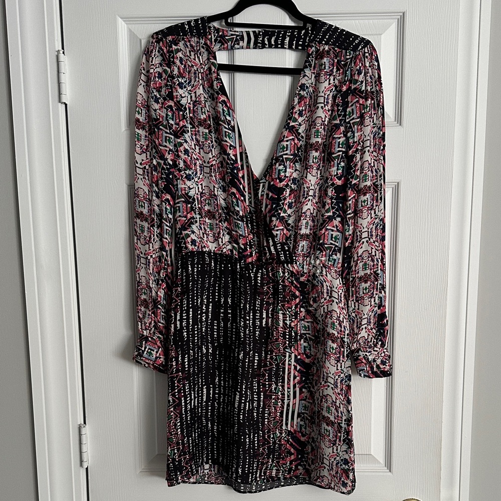 Parker Black and Pink Geometric Long Sleeve Dress